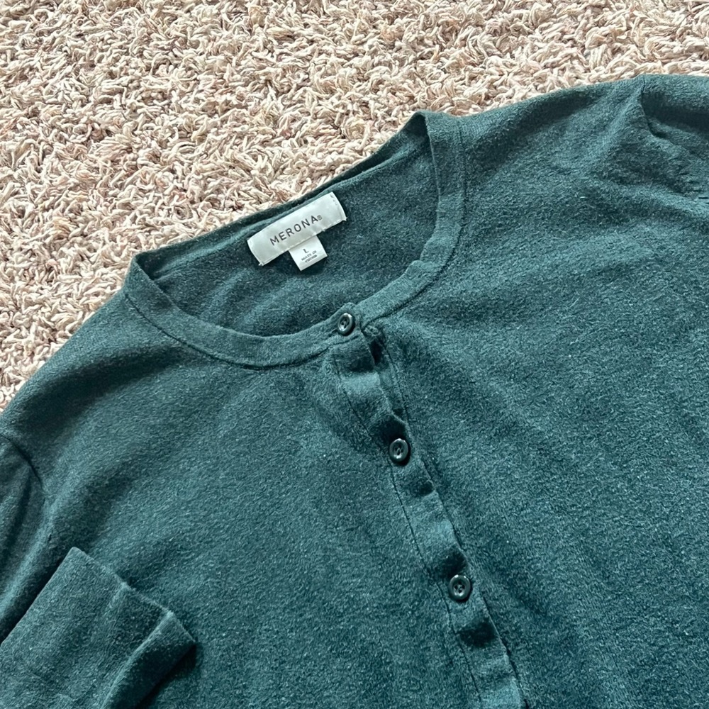Merona Womens Forest Green Cotton Blend Button Front Crewneck Cardigan Large